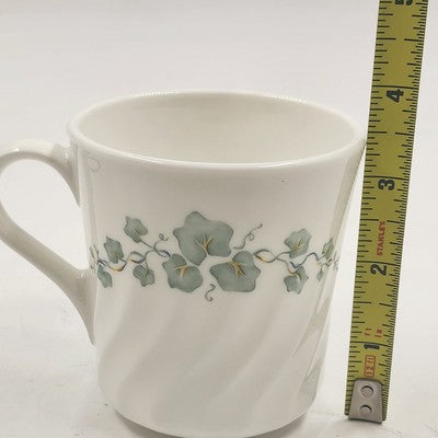Corelle Callaway Green Ivy Mug Cup Saucer Set Swirled Edge USA