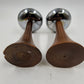 2 MCM Candle Holder Sticks Teak Wood Chrome Uppers 8.5" Danish Modern Vtg AS IS