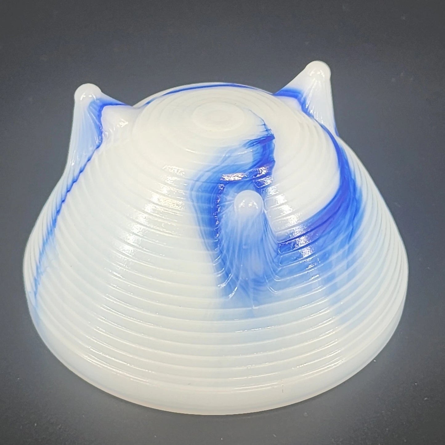 Akro Agate Blue & White Swirl Slag Glass Three Footed Bowl Marbled Cup 3.5" Vtg