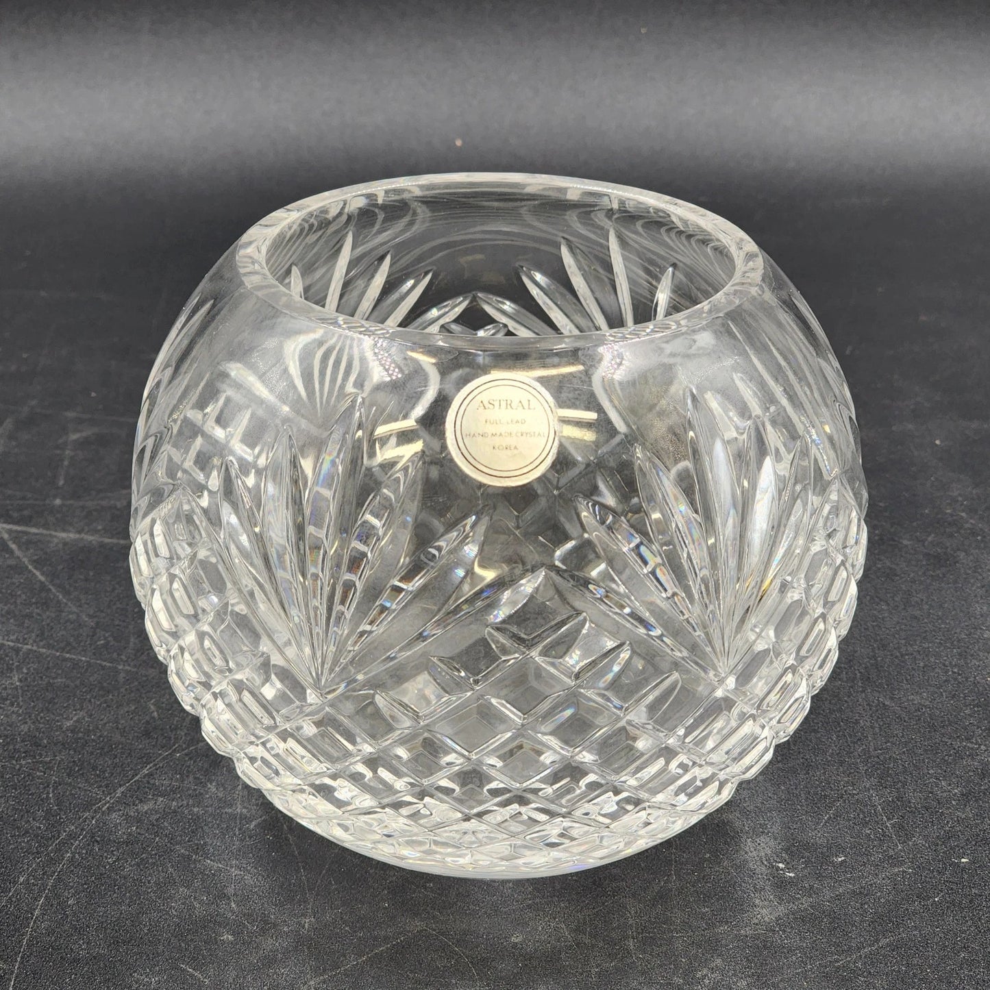 Astral Rose Bowl Vase Full Lead Cut Glass Crystal 5" Deep Fan Diamond Korea