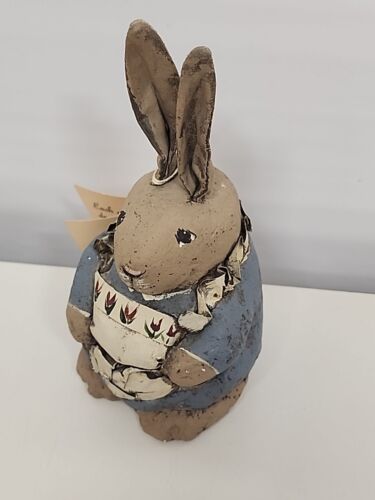 Folk Art Rabbit A Wobler Design Bunny Amy Wabbit Signed Cloth Clay 1992 Tagged