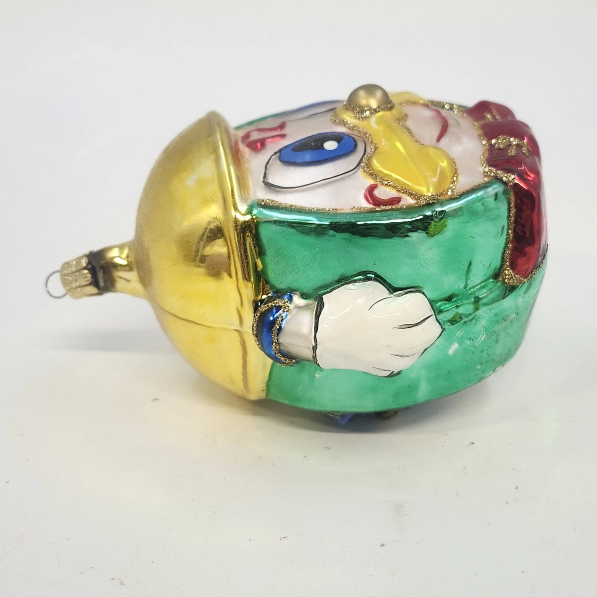 Hickory Dickory Dock Mouse Clock Blown Glass Christmas Ornament 4.5" Cap & Tie