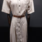 Liz Claiborne Chic Beige Cotton Button Front Shirt Dress with Belt Pockets Sz 4