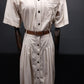 Liz Claiborne Chic Beige Cotton Shirt Dress Button Front with Belt Pockets Sz 4