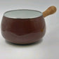 Brown Enamel Fondue Pot with Wood Handles Stand Burner and Forks Japan Vintage