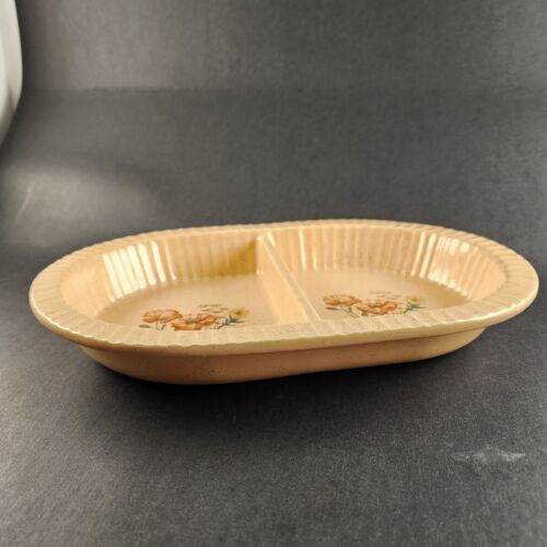 Treasure Craft Wildflower Oval Divided Tan Serving Dish 869/870 12" x 8" Size