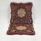 2 Hand Carved Wood Trivets 8" Gold Inlay Floral Leaf Design Scrolled Sides India