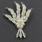 Silver Tone Floral Spray Brooch Rhinestone Faux Pearl Vintage Missing Pearl