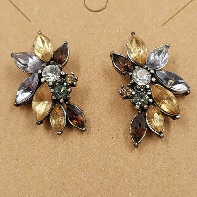 Multicolor Yellow & Clear Leaf-Shaped Faceted Rhinestone Stud Earrings