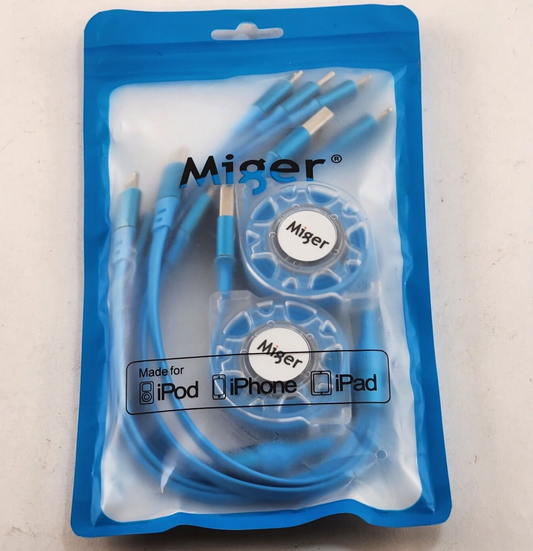 Miger Blue Multi Charging Cable 2Pack 4Ft Retractable Charger Cable 4 in 1