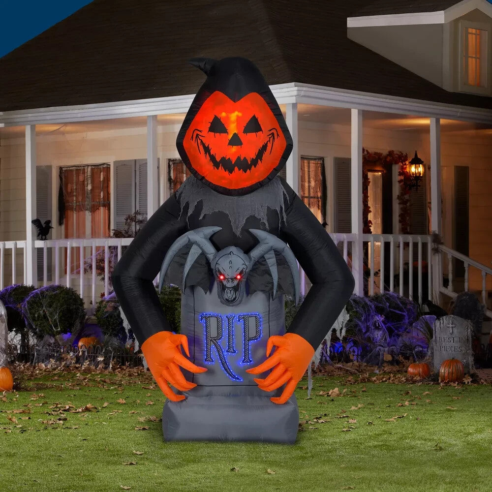 Gemmy 8.5ft Pumpkin Reaper Inflatable Fire & Ice LightShow Halloween Yard Decor