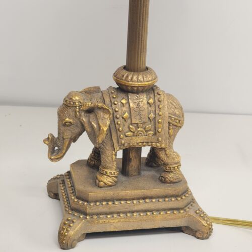 Berman Artisan Elephant Table Lamp 22" Tall Cast Base Cloth 8" Shade w Prisms