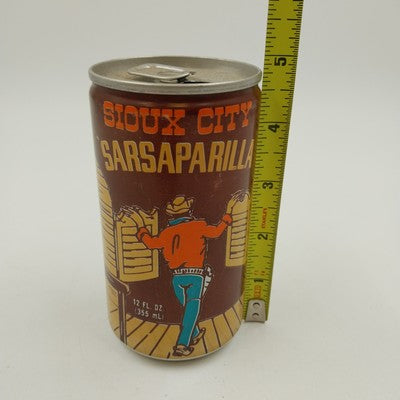 Sioux City Sarsaparilla Chocolate Soda Pop Empty Can with Cowboy 12oz 2.25" x 5"