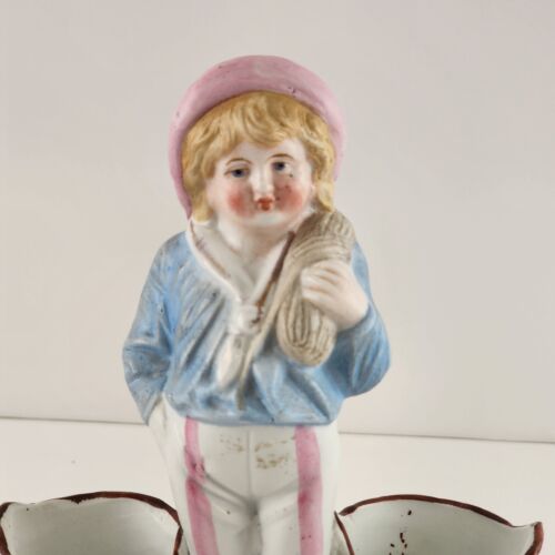 German Porcelain Vase Victorian Boy Figurine 2 Gathering Buckets 6”h Vintage