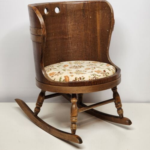 Vintage C L Lane Co Wooden Rocking Chair Barrel Shape Foam Cushion Kids
