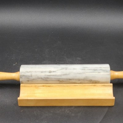Gray Swirl Marble Rolling Pin 10" Long with Wood Handles 18" and Wood Cradle