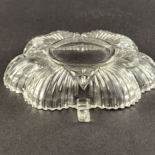 Clear Glass Nut/Candy Dish Shamrock Clover Leaf Shaped with Stem Ribbed Vintage