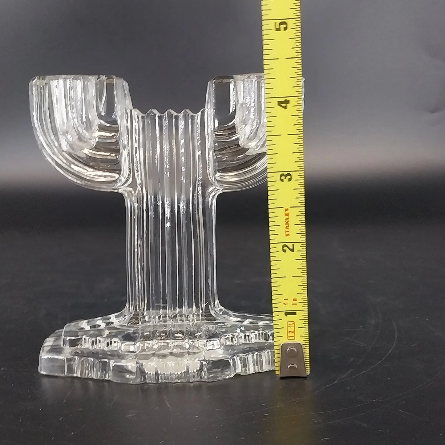 Anchor Hocking Queen Mary Clear Glass Pattern Double Candle Holder 4.5" Vintage