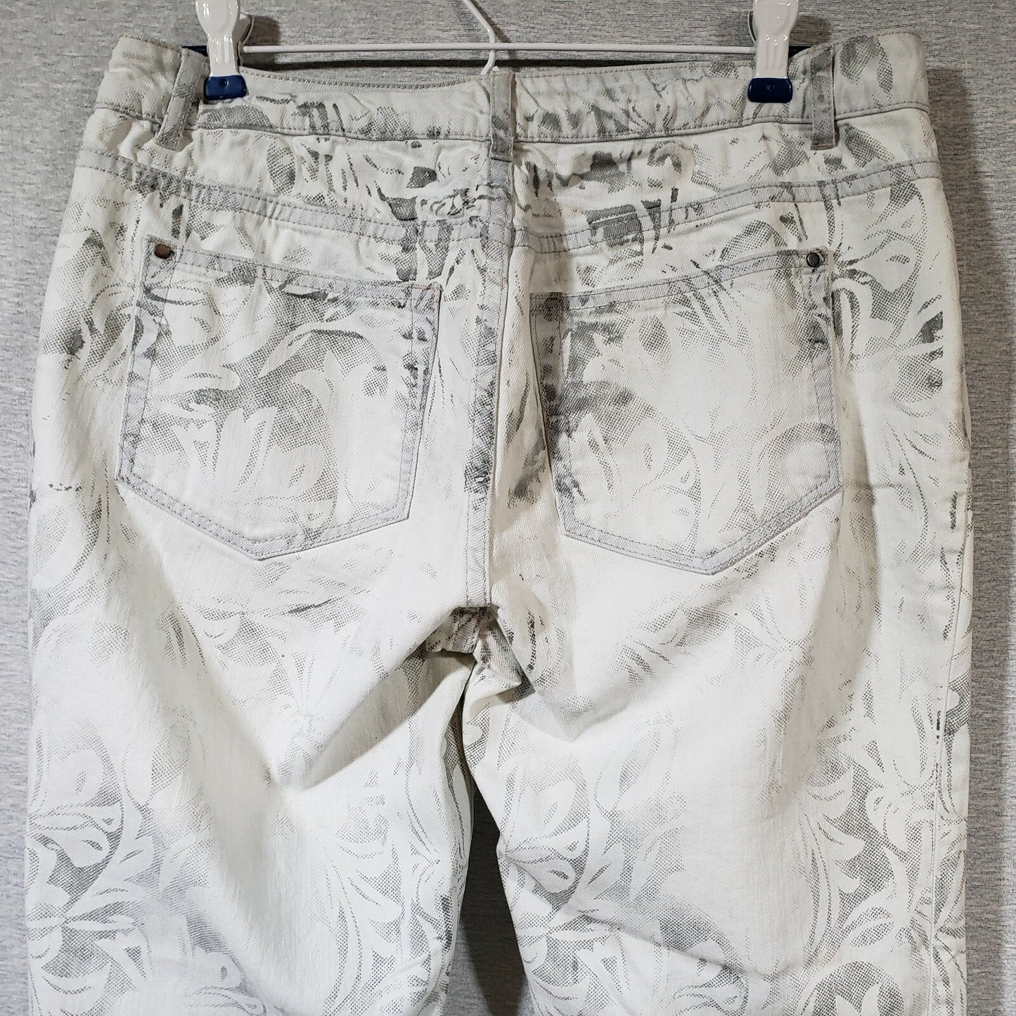 Soft Surroundings Sz 4 White Faded Floral Print Stretch Skinny Denim Jeans 30x32