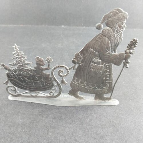 Wilhelm Schweizer Pewter Santa Claus Pulling Sleigh 1995 Signed Germany 4.5"L