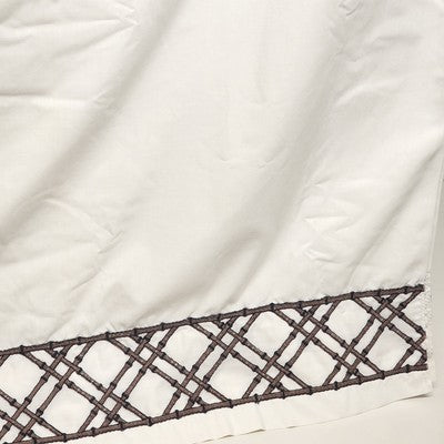 Martex Luxor Solid White Twin Flat Sheet w Embroider Brown Bamboo Lattice Edge