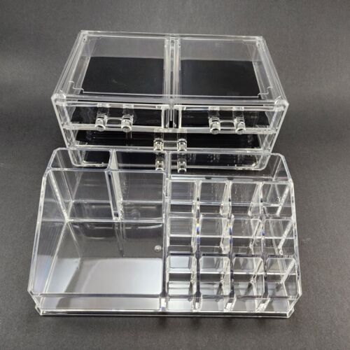 Sodynee 2 Piece Makeup Cosmetic Clear Organizer Storage Drawers 9½" x 5¾" x 7¼"