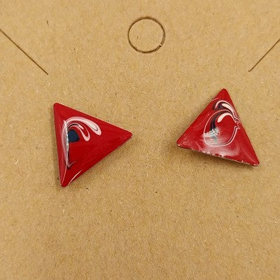 Set of 2 Stud Earrings Gold & Silver Tone Floral Shell Red Triangle Vtg
