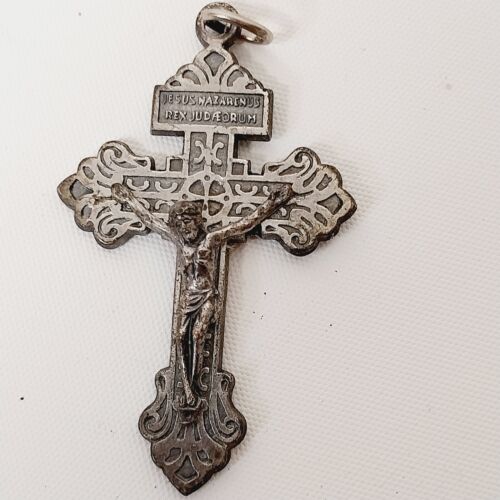 3 Pc Religious Jewelry Jesus Cross Pendant Pin Bracelet Vintage 1950s Era