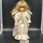 Treasures in Lace Porcelain Angel Doll Blonde White Gold Dress 17" Vintage