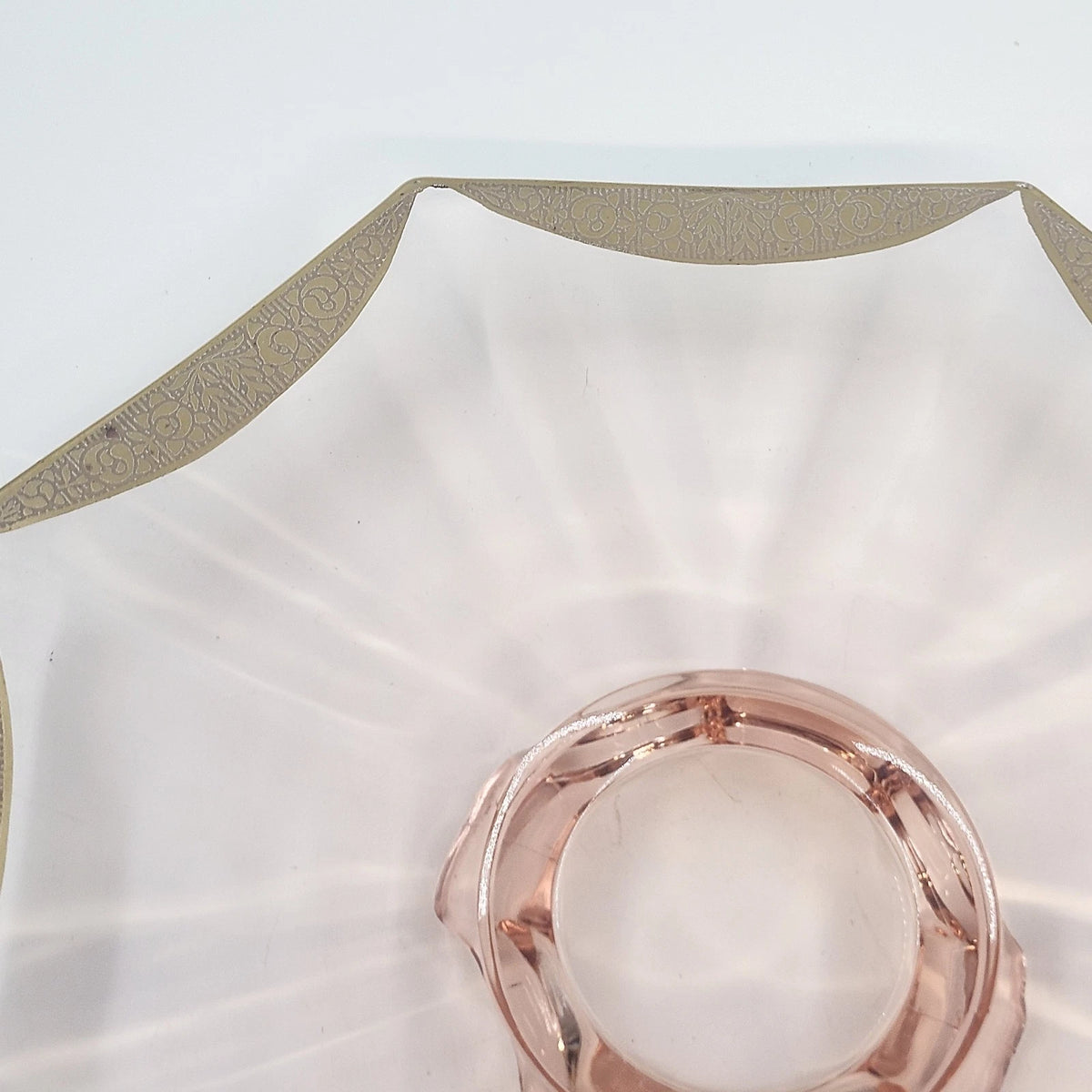 Tiffin Rambler Rose Pink Depression Glass 10" Octagon Underplate Gold Trim 1930s
