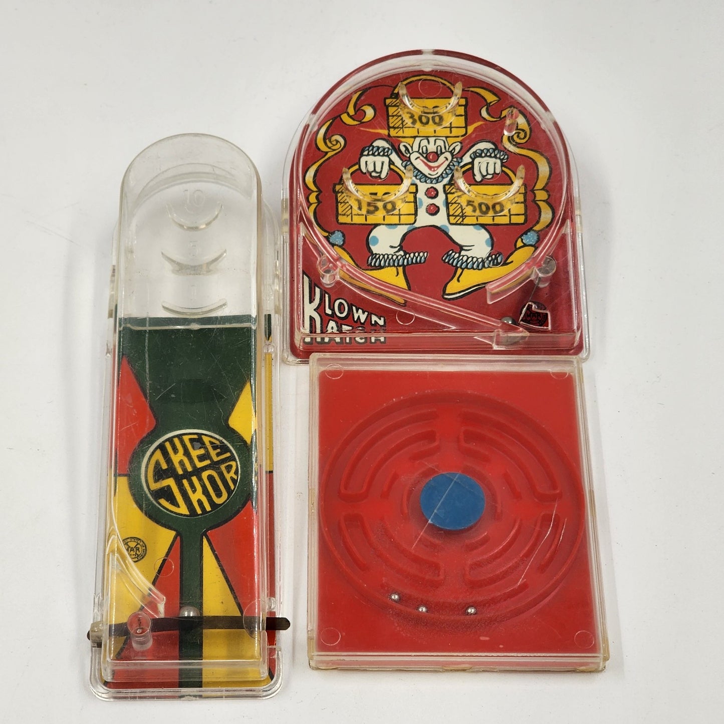 3 Rolling Ball Skill Handheld Games Klown Katch SKEE SKOR 3-Ball Maze Vintage