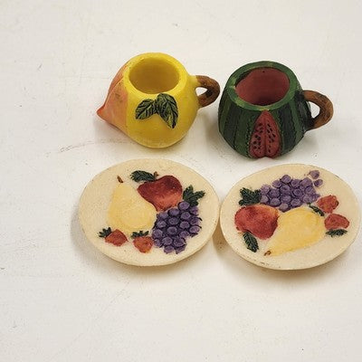 Popular Imports 8 pc Miniature Tea Set Fruit Plate TMI/FRT Polystone Resin 1994