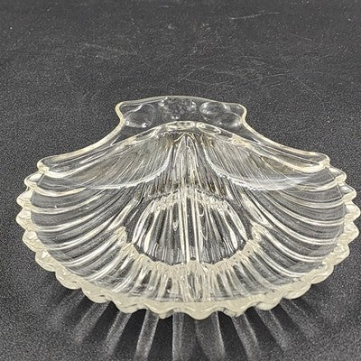 Clamshell Divided Crystal Glass Serving Dish 6"x1" 1950s Vintage