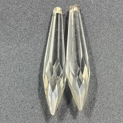 2 Rock Icicle Spear Crystal Glass For Chandelier Prisms Wire Connectors 3.35”