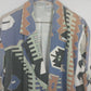 Geometric Blazer Pants Suit Set Blue Southwest Aztec Cotton Size 1 Vintage