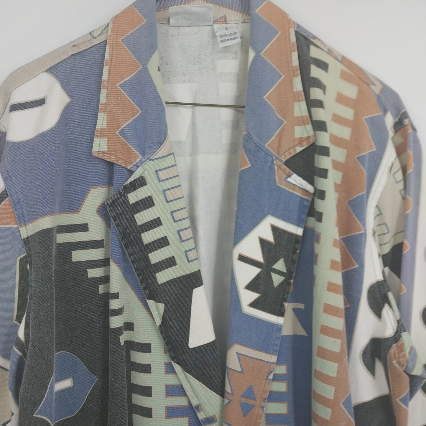 Geometric Blazer Pants Suit Set Blue Southwest Aztec Cotton Size 1 Vintage