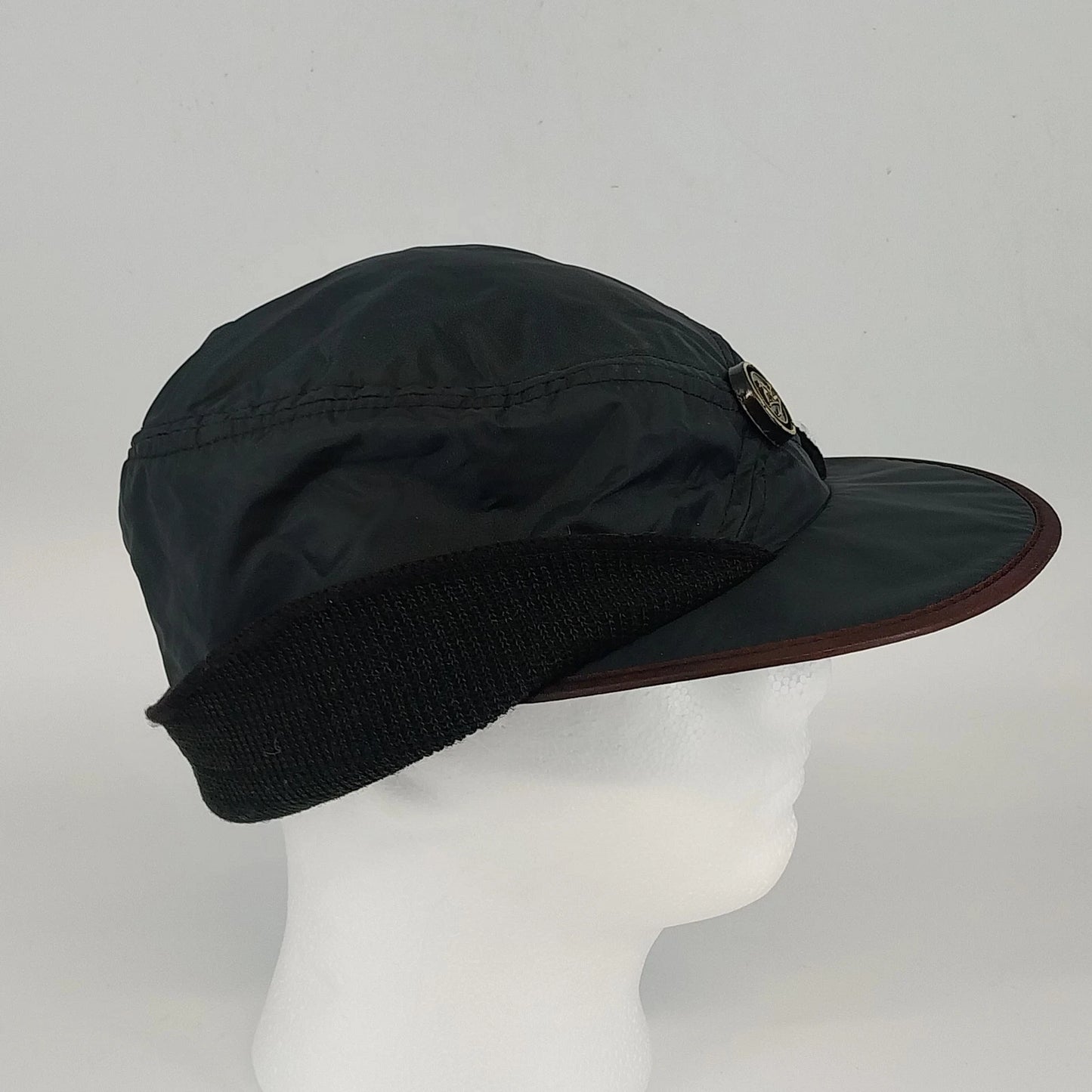Black Quilted Winter Hat Ear Flap Insulated Ski Cap Outdoor Sports USA Made