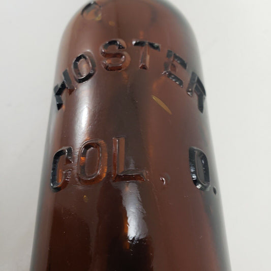 Embossed Hoster Brewing Col OH Beer Bottle Brown Blown Glass Clamp Lid 12 oz