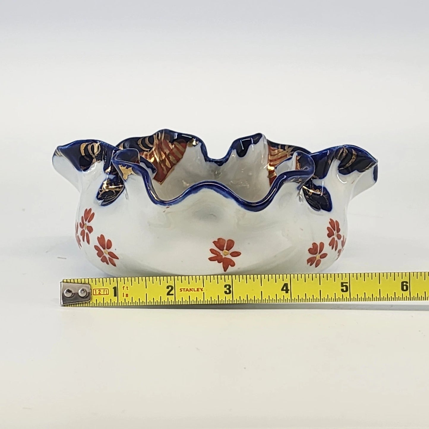 Japanese Imari Porcelain Ruffled Bowl 6" Cobalt Blue & Gold Gilt Floral Vintage