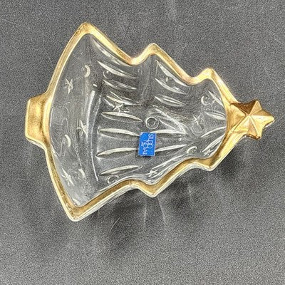Candy Dish Christmas Tree Shaped Studio Nova Clear Crystal Gold Trim Japan 6"