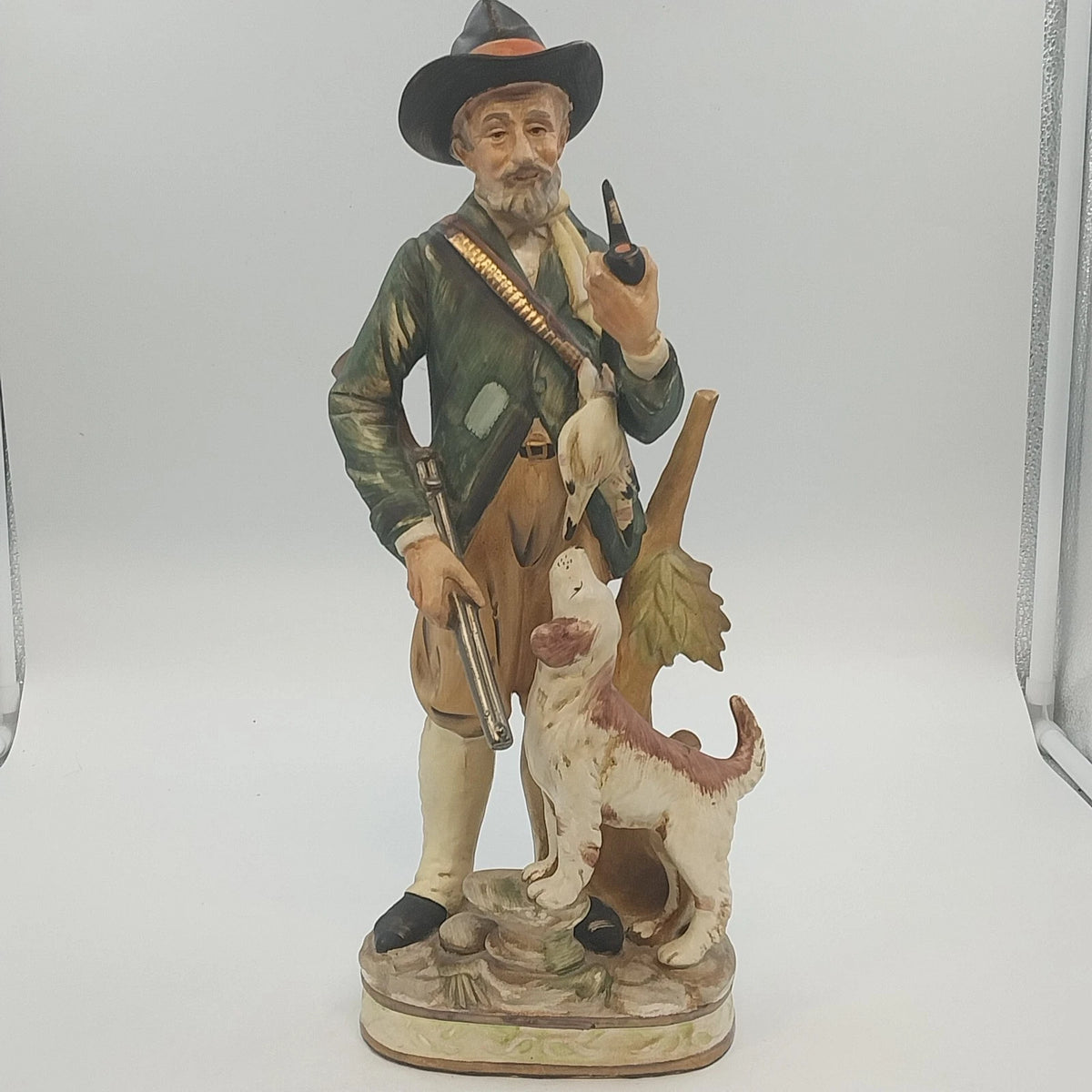 ARDCO Hunter Man & Wood Gatherer Woman Figurines Pair w Dogs 15" Japan Vintage