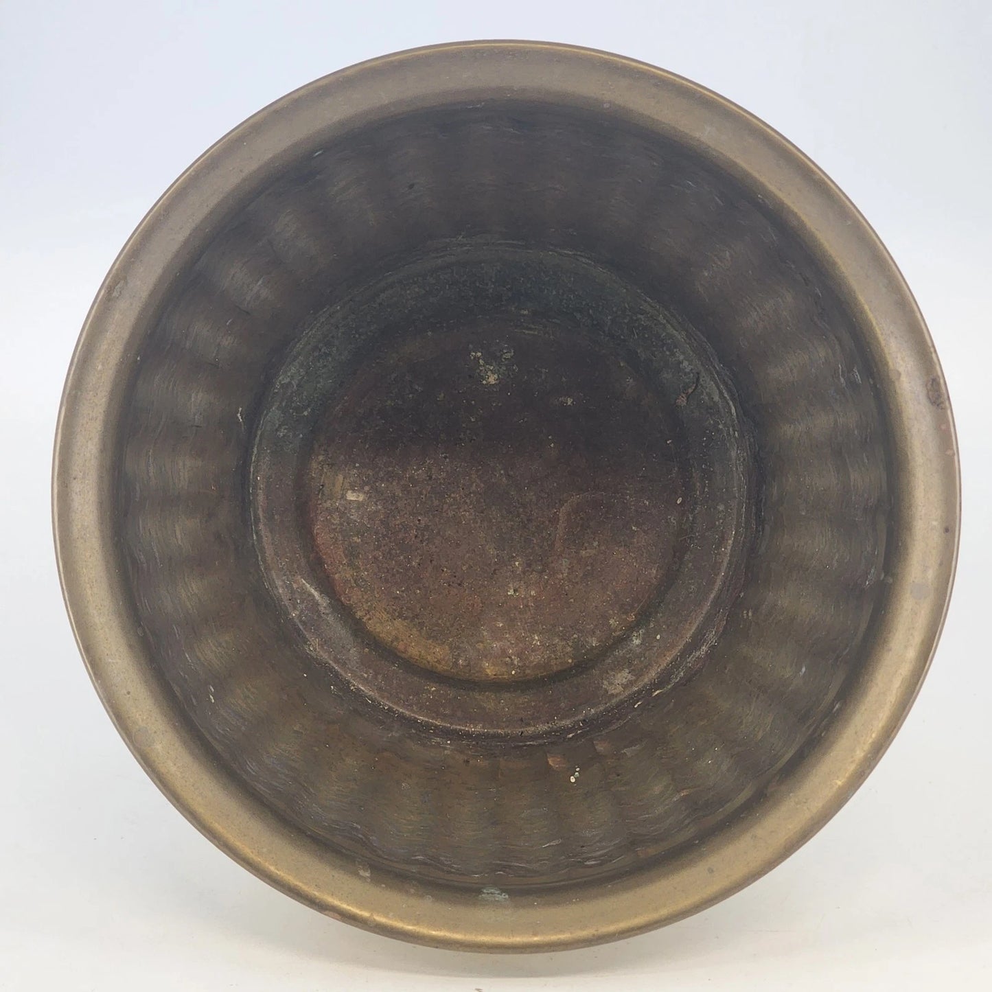 Brass Planter Pot Ribbed Bowl India 8.5"d Indoor Outdoor Plant Holder Decor Vtg