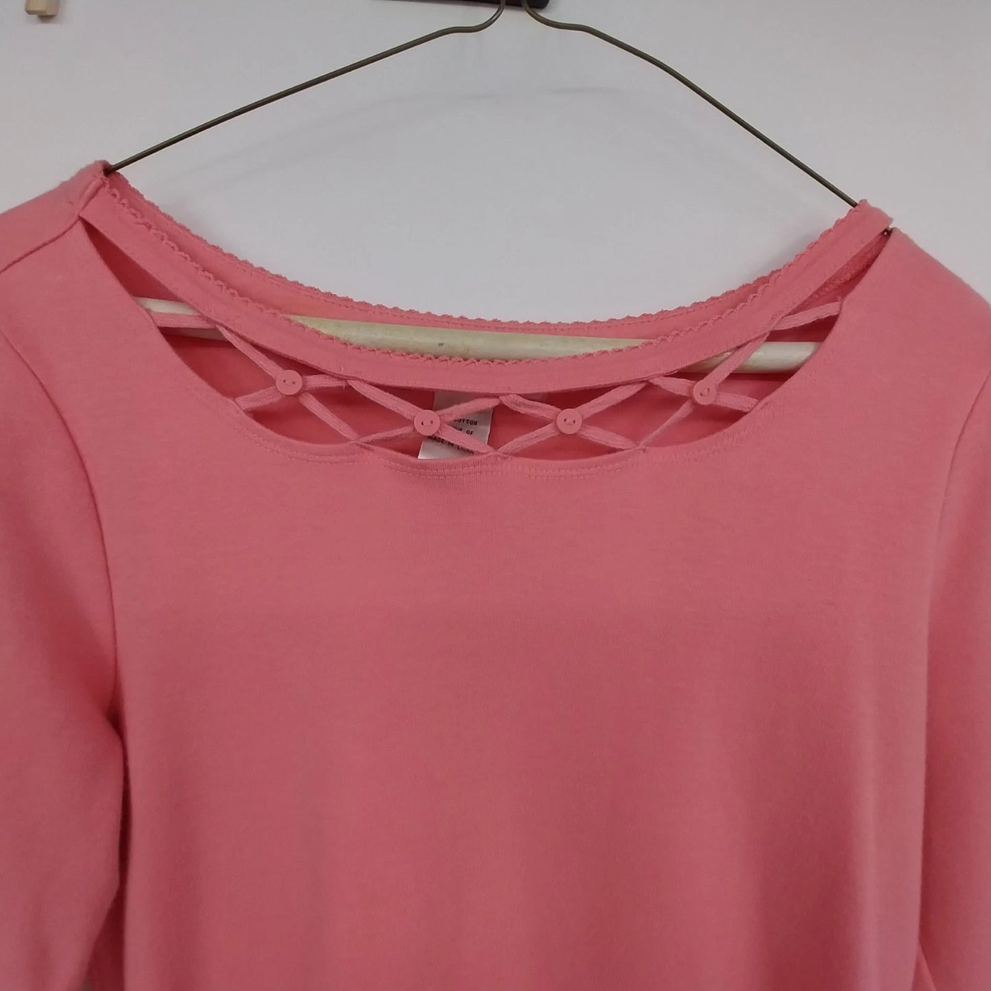 Kikit Sports Coral Pink Criss Cross Neck Top 3/4 Sleeve Women Medium Cotton
