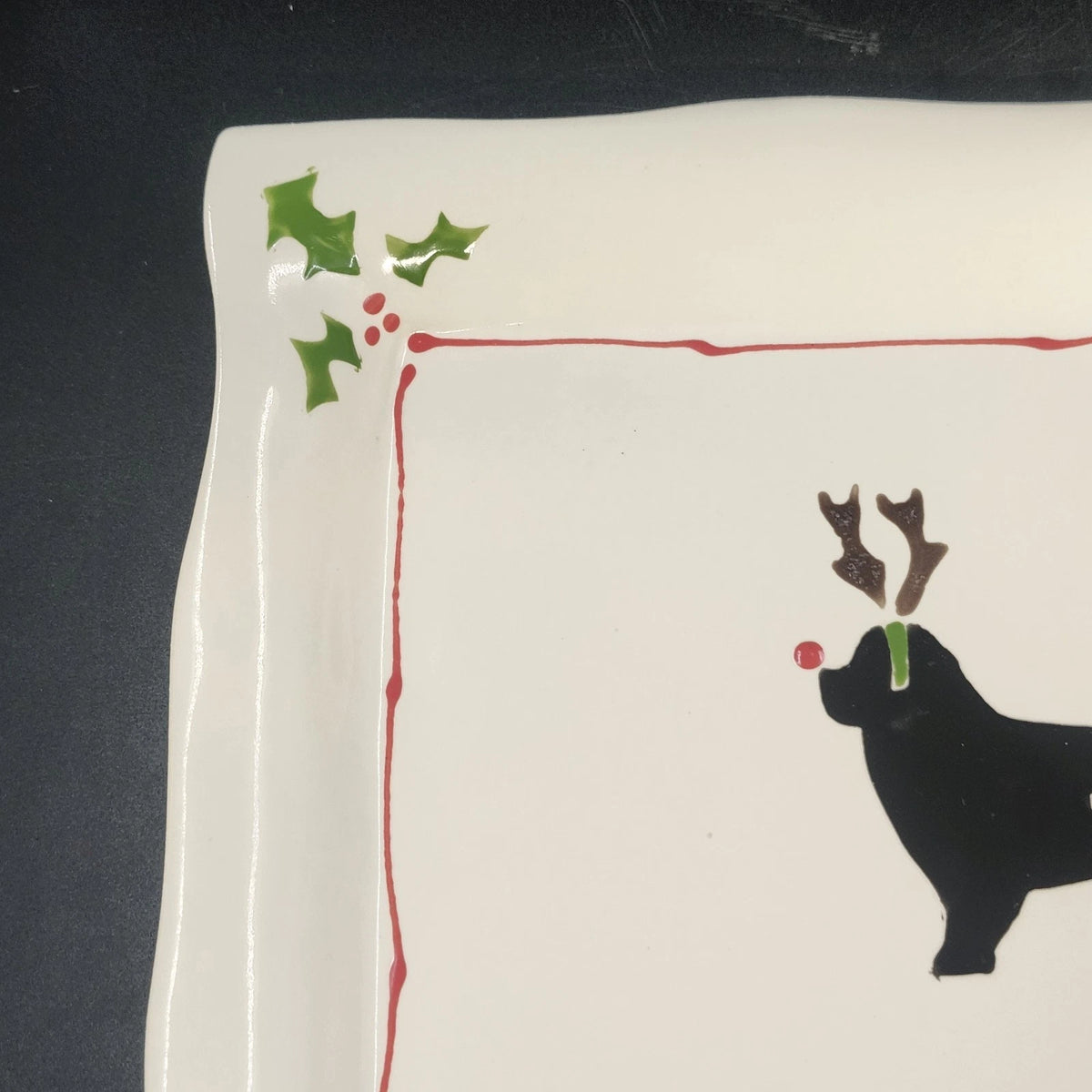 Prairie Dog Pottery Newfoundland Reindeer Sleigh Christmas Platter 14.5"