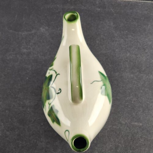 Double Spout Ceramic Ivy Leaf Pattern Oil & Vinegar Dispenser 8" Vintage Crazed