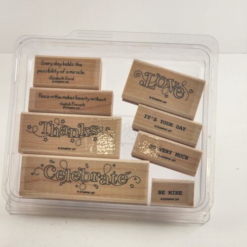 Set of 8 Stampin' Up inspirational Words &Sayings Rubber Stamps Wooden Mounted