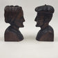 Hand Carved Wood Bookends Man & Woman Bust Folk Art Black Forest Vintage