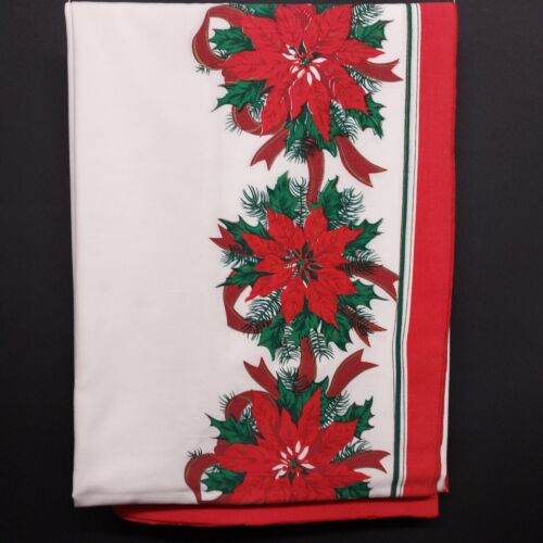 Holiday Poinsettia Red Green White Tablecloth 82x62 inches Christmas Table Decor