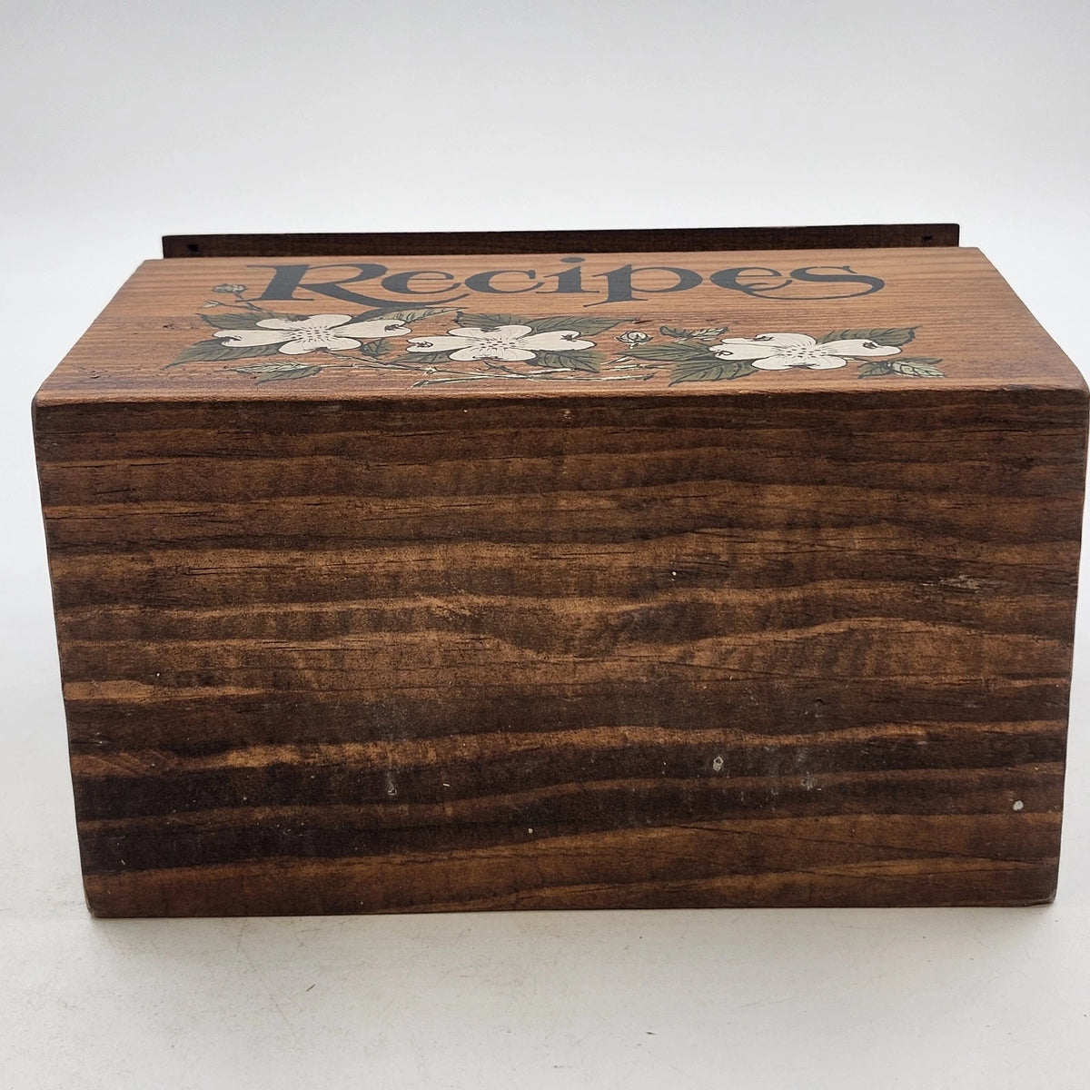 Wooden Recipe Box Floral Hinged Lid Recipe Card Holder Country Decor 7" x 4" x5"