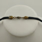White Glass Beads w Gold Tone & Black Disks in Black Cording Long Necklace 15"